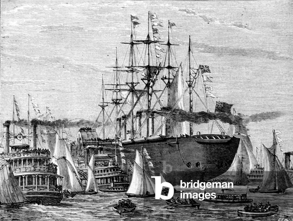 SS Great Eastern in New York Harbour or Harbor United States, 1884 (engraving)