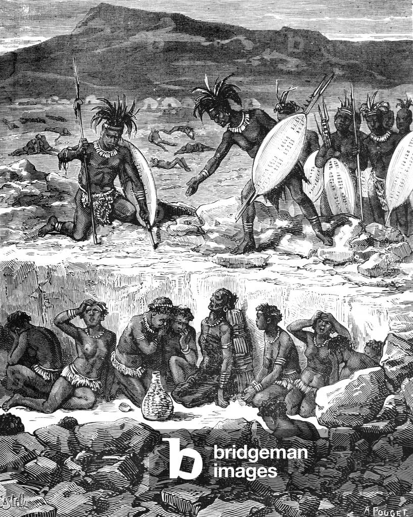 Marriage or Courting Ritual Among the Zulus Africa, 1879 (engraving)