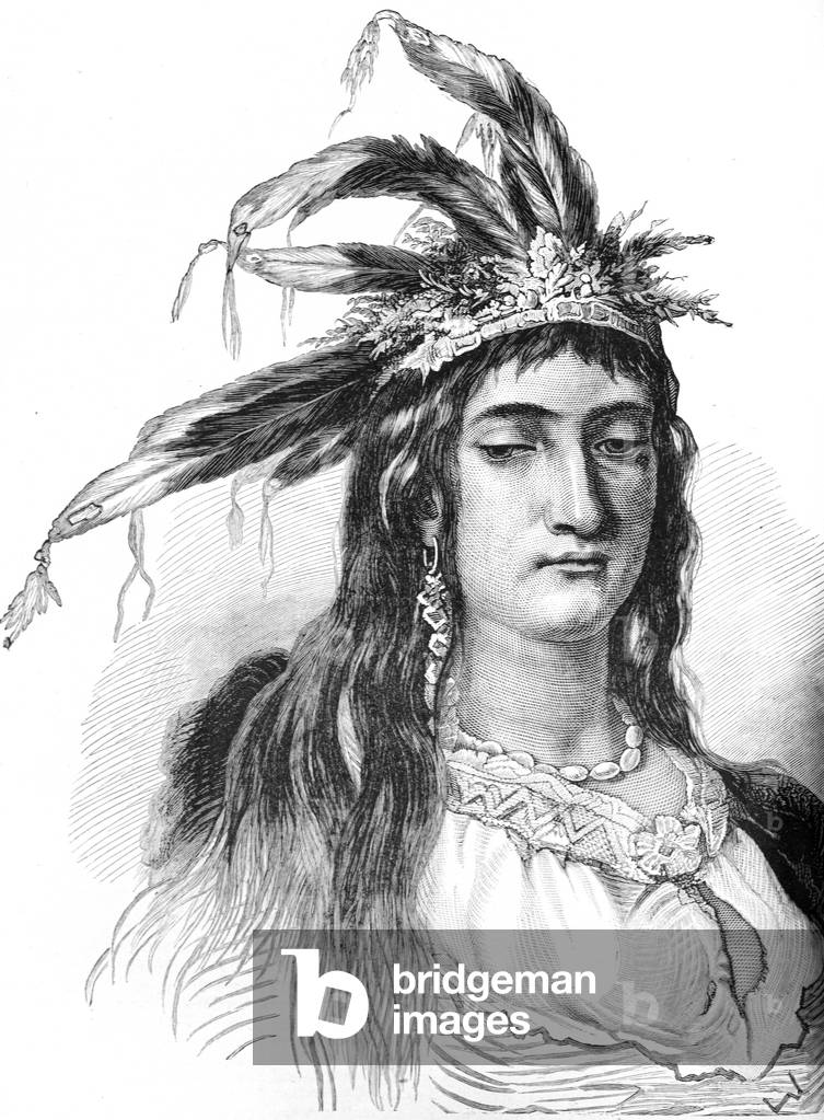 Portrait of Red Indian or Native American Squaw USA, 1881 (engraving)