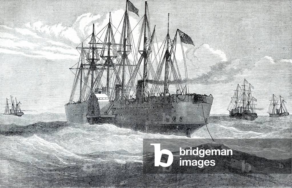 SS Great Eastern laying Transatlantic Cable, 1883 (engraving)