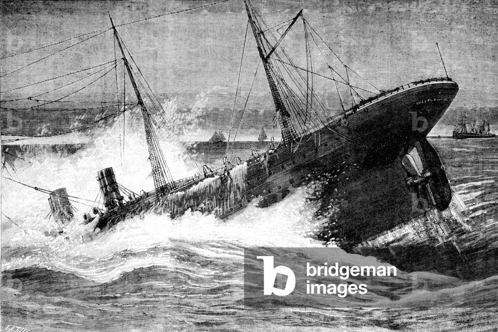 Sinking of the SS Oregon British Passenger Liner off Long Island New York After Collision with a Scooner in 1886, 1886 (engraving)