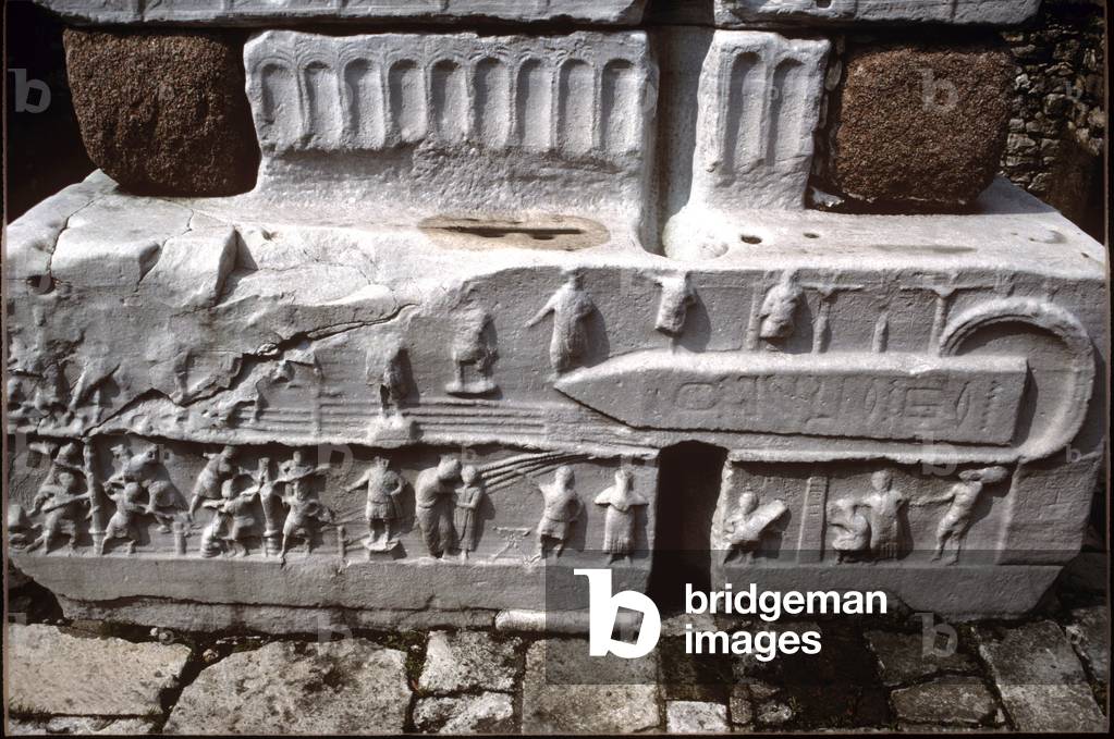 Erection of Egyptian obelisk in 390 AD. Istanbul. Relief. Turkey