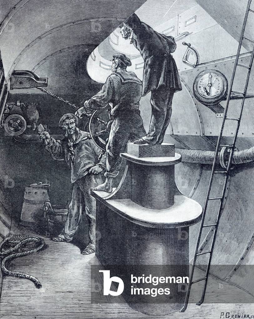 Crew Members inside a Torpedo Boat, 1883 (engraving)
