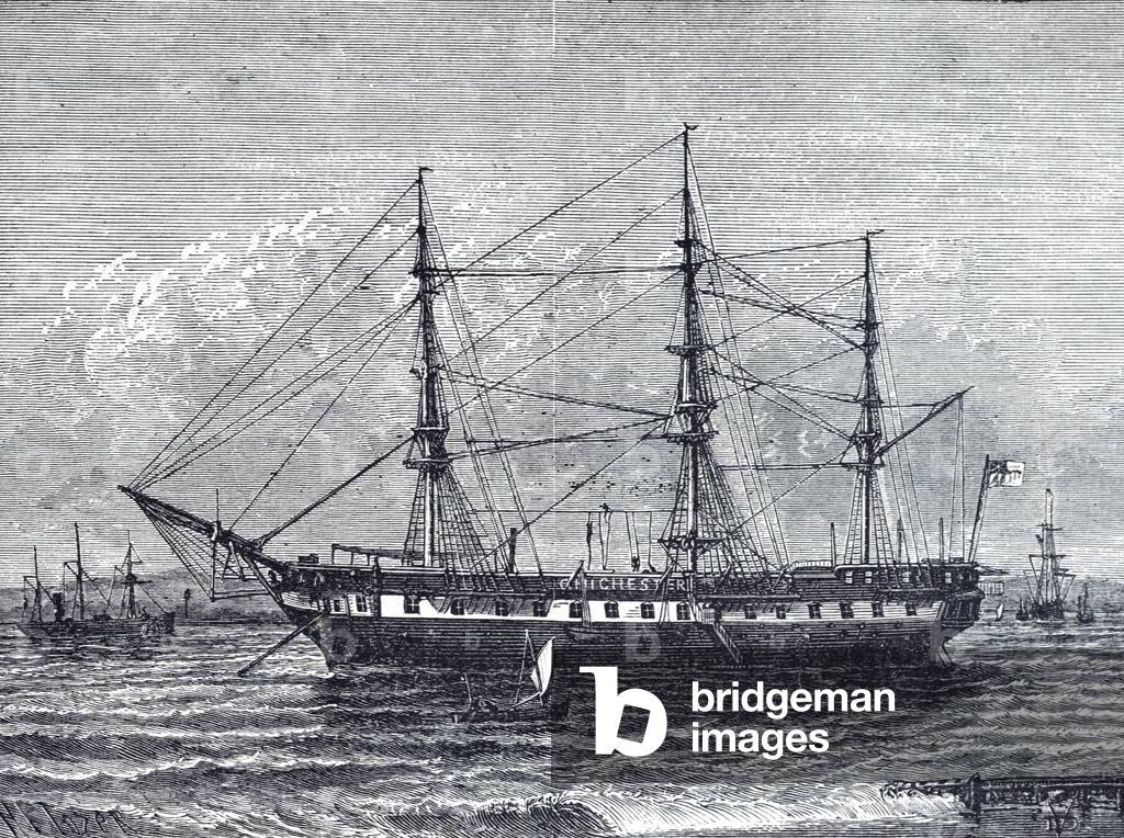 The Chichester British Royal Navy Training Ship, 1883 (engraving)