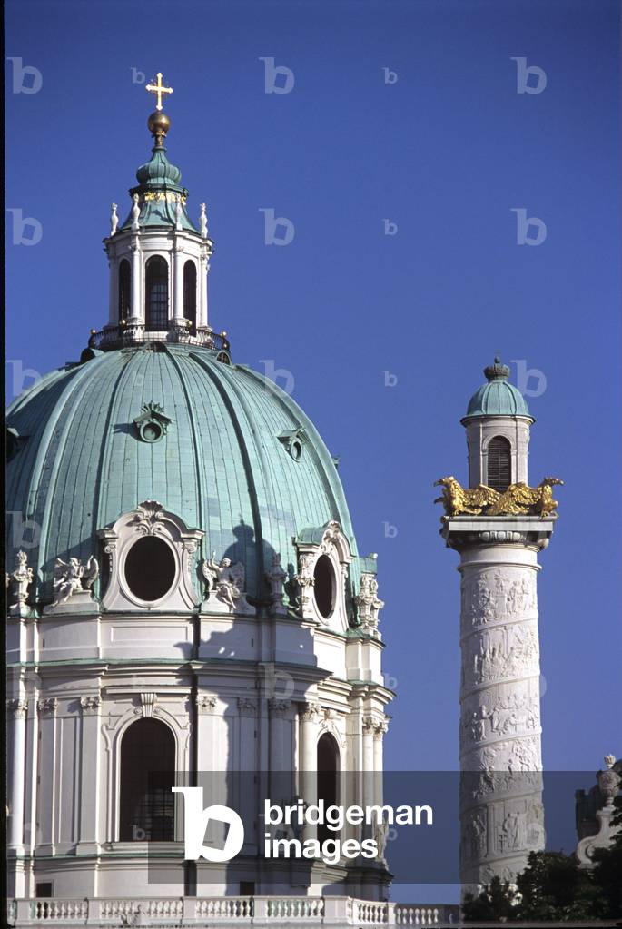 Karlskirche, Vienna. Frieze column inspired by Trajan's Column. Austria