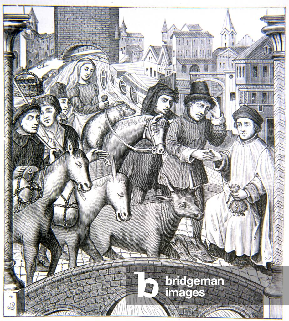 Toll bridge, Ecclesiastical Tithe, Tournai, Belgium. 15th cent. Scene