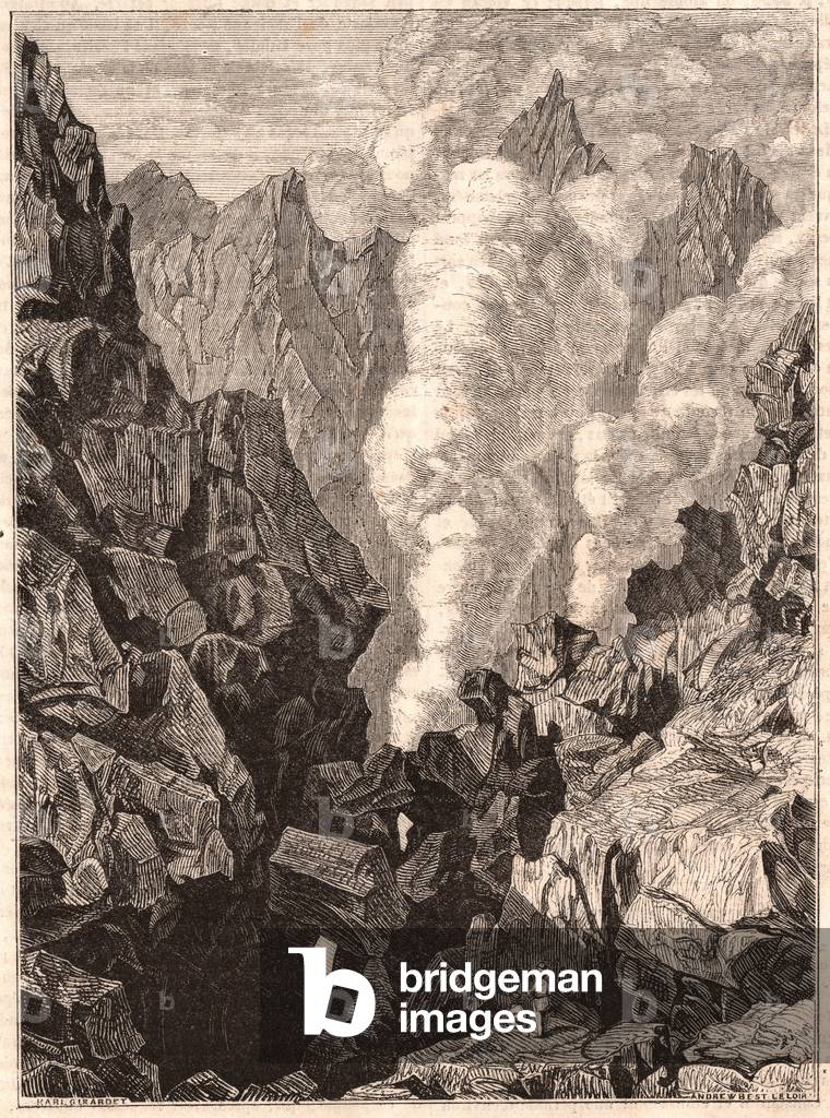 View of the crater of the Grande Soufrière volcano in Guadeloupe (engraving)