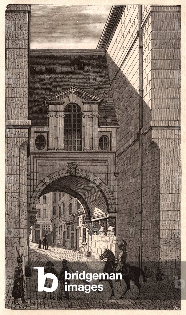 View of a Renaissance building from the period of Henry II in Nazareth Street in Paris, France (engraving)