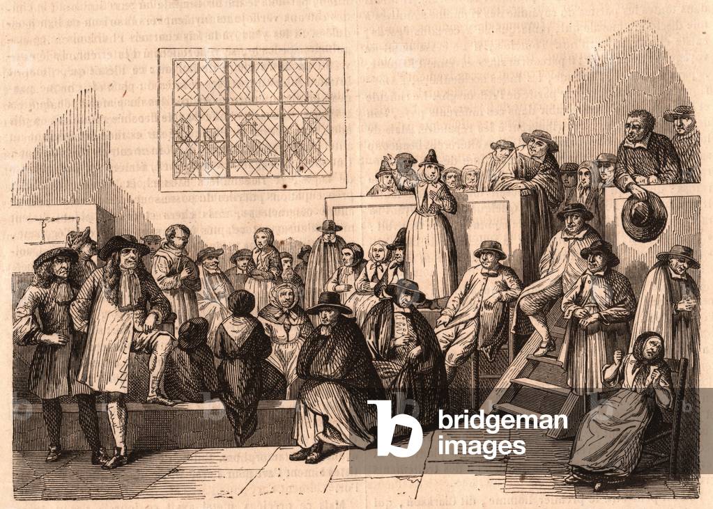 Assembly of Quakers in the 18th century in London, United Kingdom (engraving)