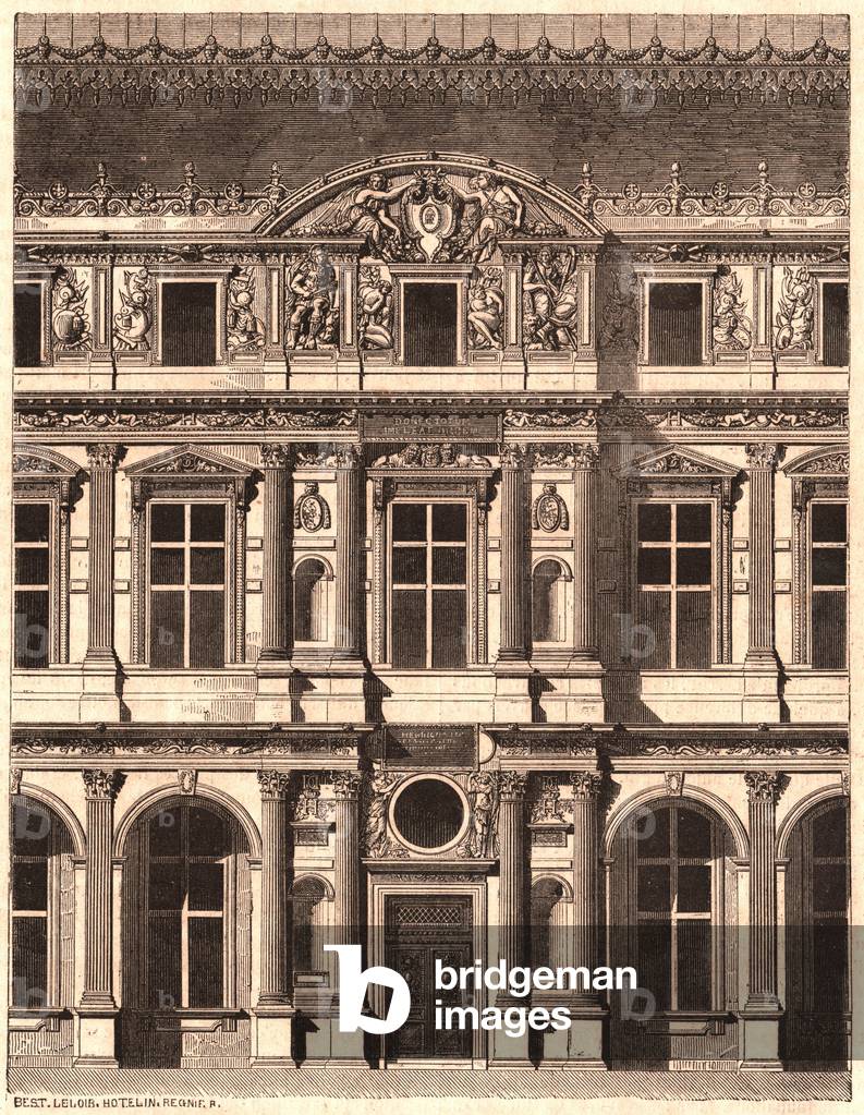 View of part of the front of the courtyard of the Louvre, Paris, France (engraving)