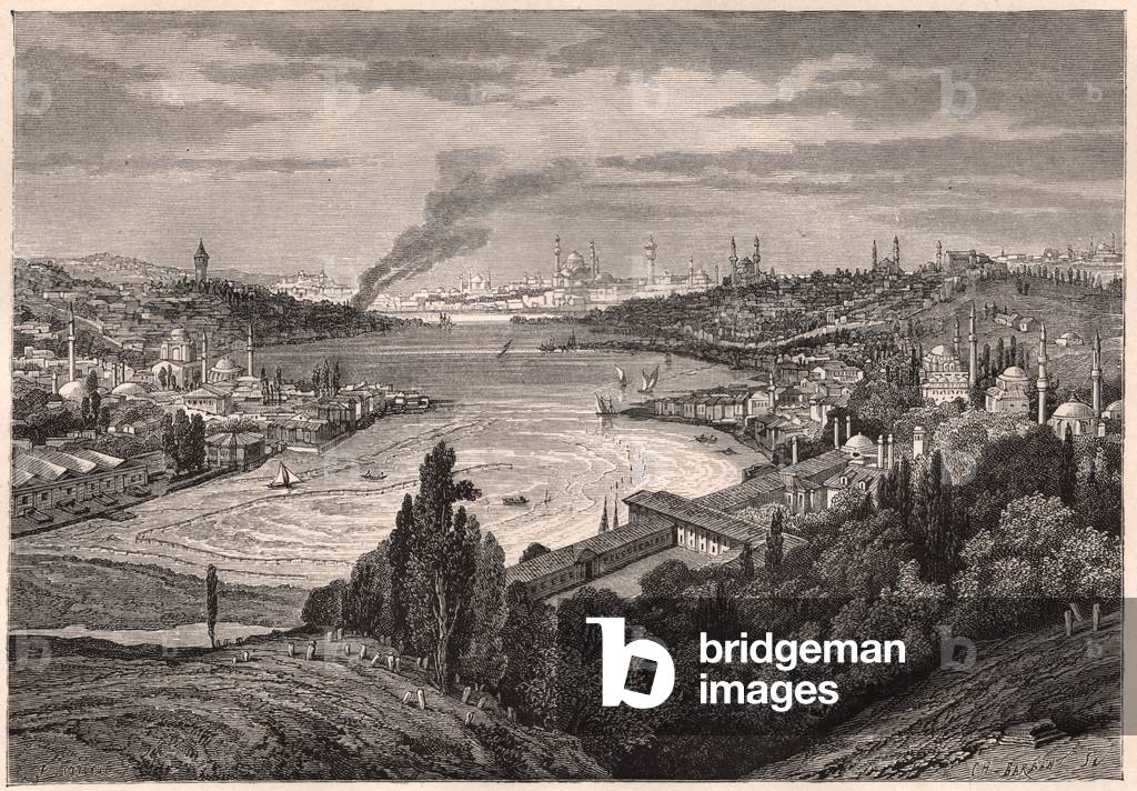 View of Constantinople, now Istanbul, and the Golden Horn during the XIX century (engraving)