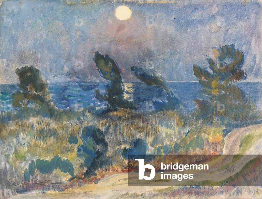 Moonlight, St. Ives, Cornwall, 1911 (pencil, watercolour and gouache on paper)