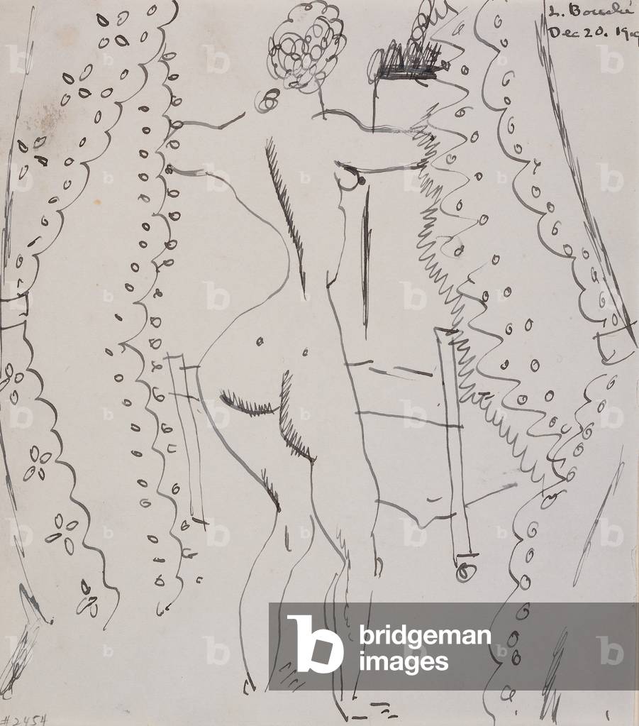 Nude and Lace Curtain, 1919 (pen & ink on paper)