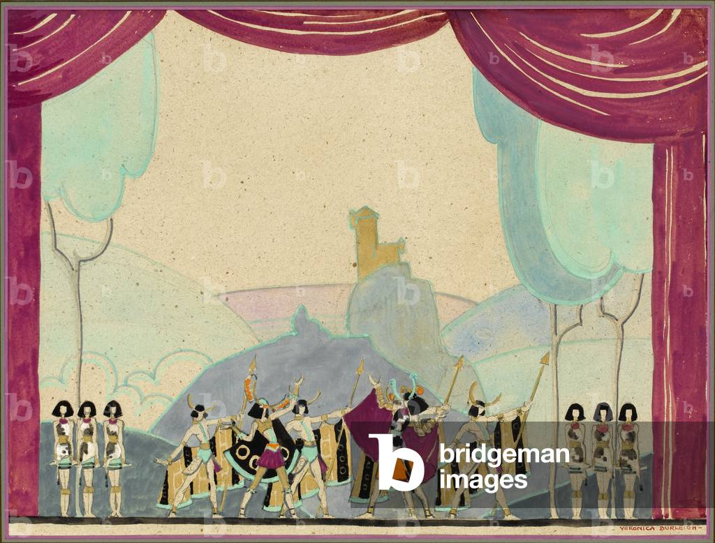 Design pour une scène Art déco sur un thème égyptien (gouache), 20th Siècle par Veronica Burleigh