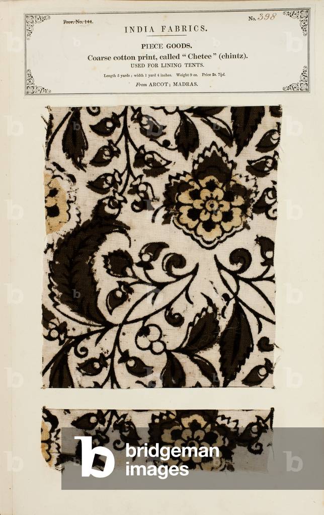 Campione di cotone grossolano con 'chetee' (chintz) da Arcot a Madras, da 'The Collection of the Textile Manuf