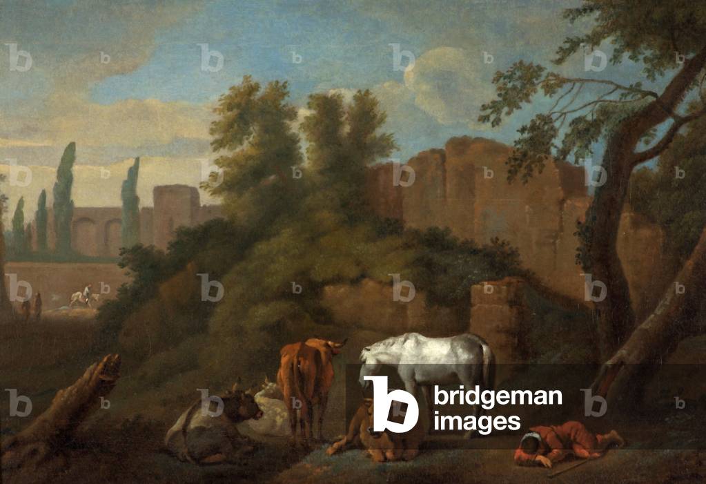 Landscape with a sleeping boy, c.1650 (oil on canvas)