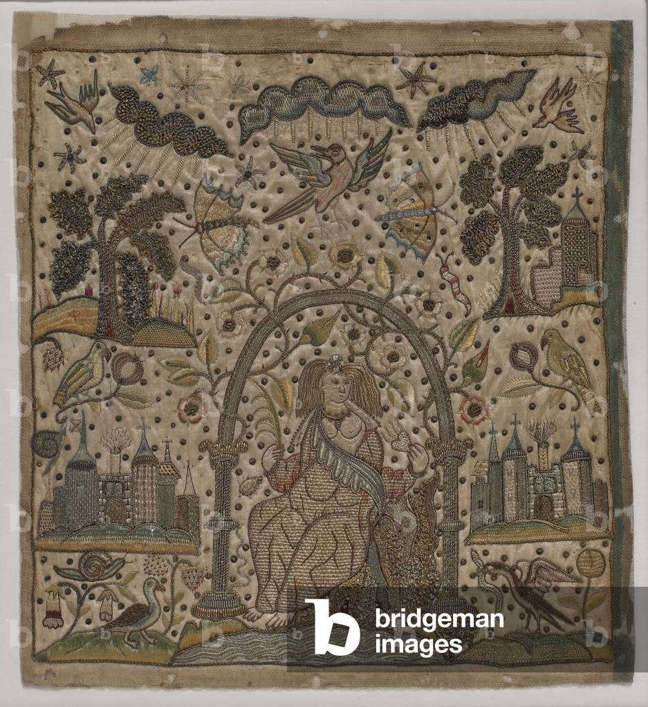 Charity beneath an arch, c.1640 (silk, metal threads & spangles on satin)