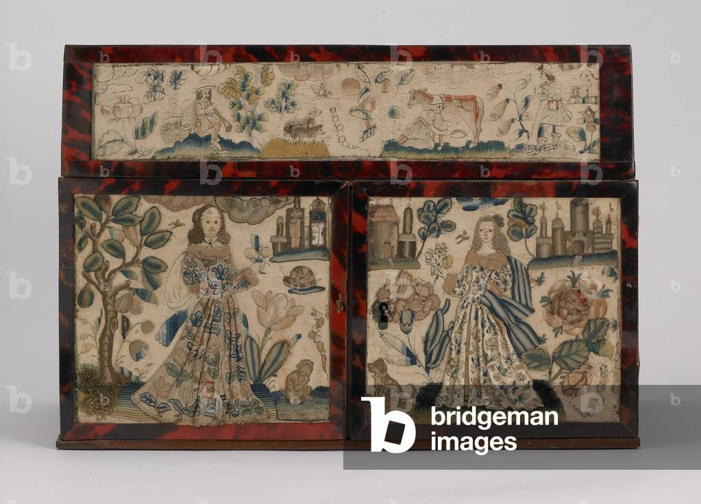Embroidered casket, c.1660 (silk, canvas, wood, tortoiseshell & silver mounts)