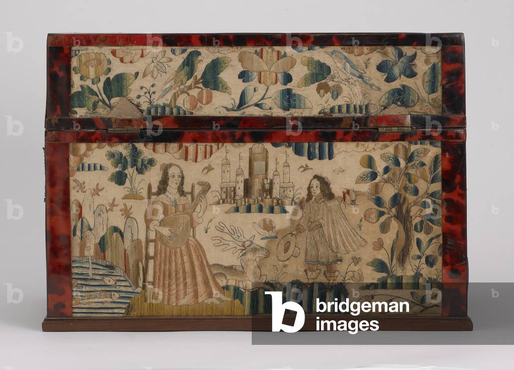 Embroidered casket, c.1660 (silk, canvas, wood, tortoiseshell & silver mounts)
