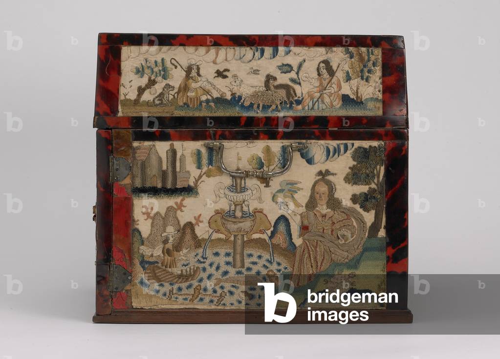 Embroidered casket, c.1660 (silk, canvas, wood, tortoiseshell & silver mounts)