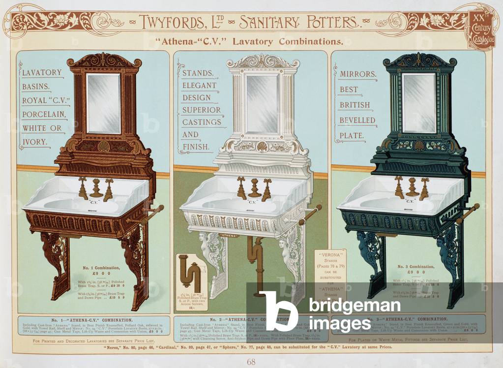 Advertisement for 'Athena C.V. Lavatory Combinations' made by Twyfords Ltd. (coloured print)