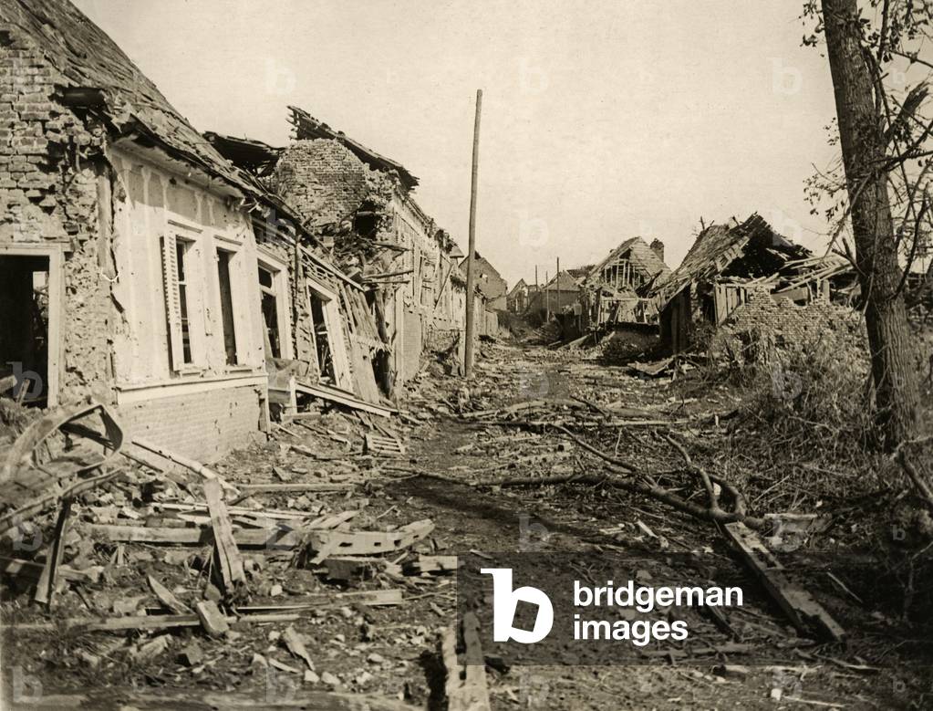 Combles main street, 1916-18 (b/w photo)