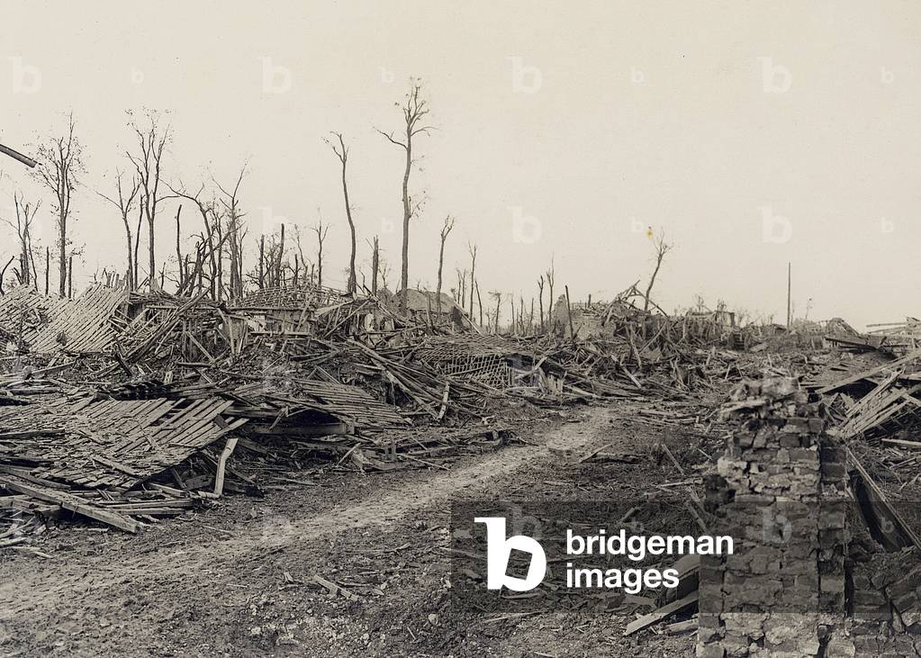 View of Flers Main Street, France, 1914-18 (b/w photo)