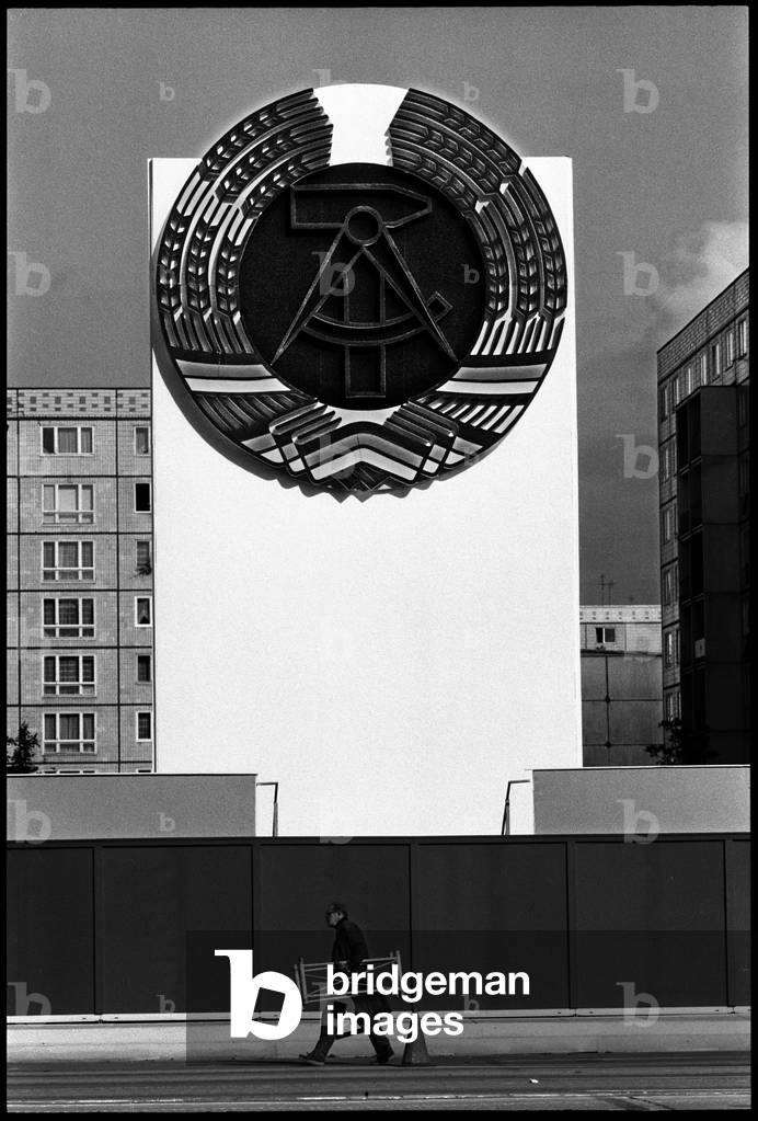 Karl Marx Allee after the Military Parade of the National People's Army to celebrate the 32nd anniversary of the founding of East Germany, 1981 (b/w photo)
