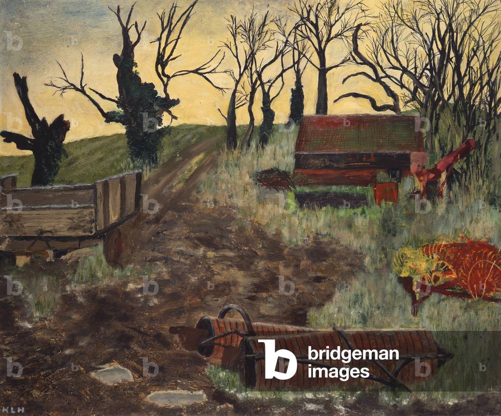 Stackyard in Winter, 1970 (oil on board) 