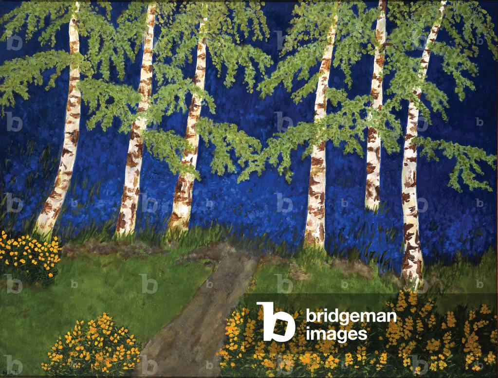 Entrance to the Bluebell Wood, Layham, 1989 (oil on board)