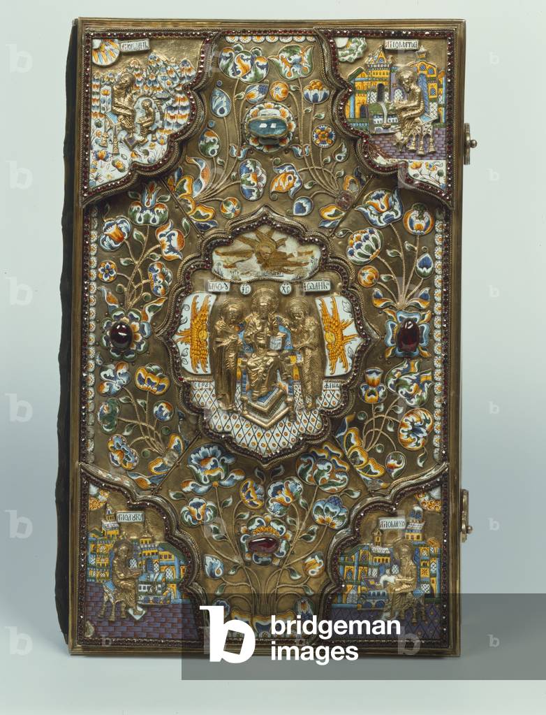 Gospel, Vyatka, front cover 17th century, back cover 1840, text printed 1681 (silver gilt, filigree, enamel, paper & precious stones)