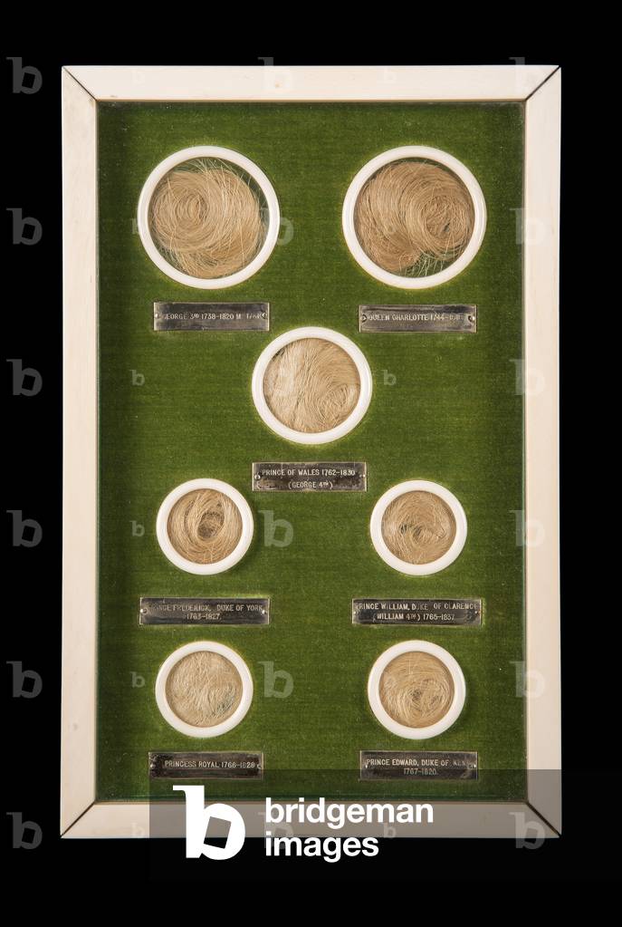 Frame containing hair from the family of King George III, 18th century