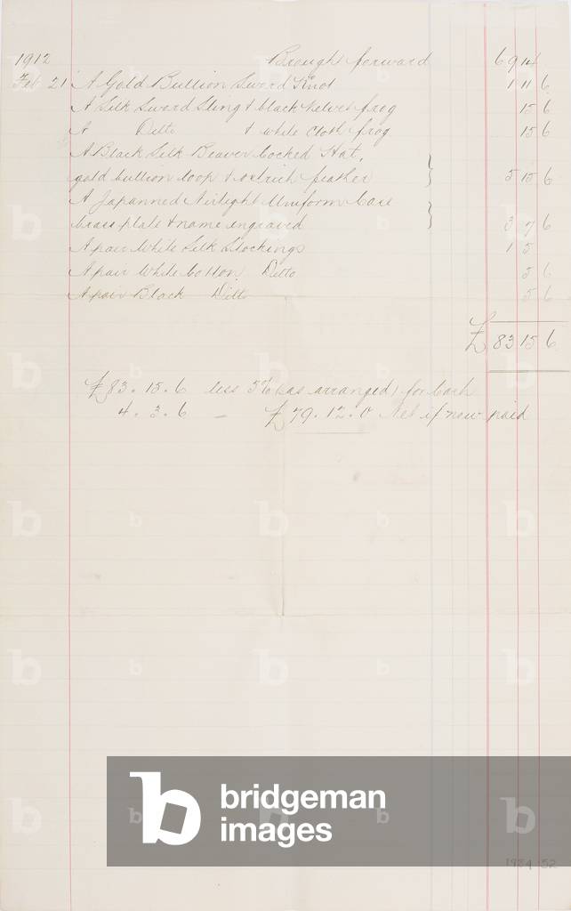 Bill for Civil Uniform, 1912 (pen & ink on paper)