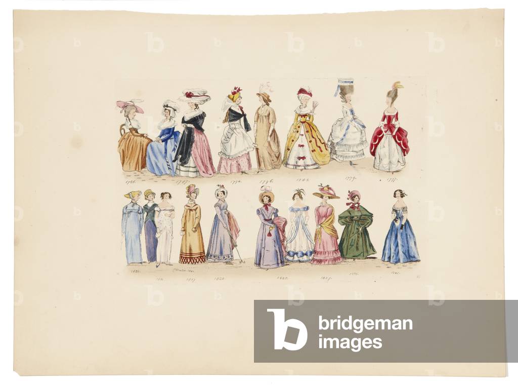 Women's fashion, 1786 to 1841, 1842 (coloured engraving)