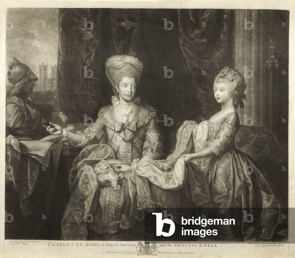 Queen Charlotte with Charlotte, Princess Royal, 1778 (mezzotint)
