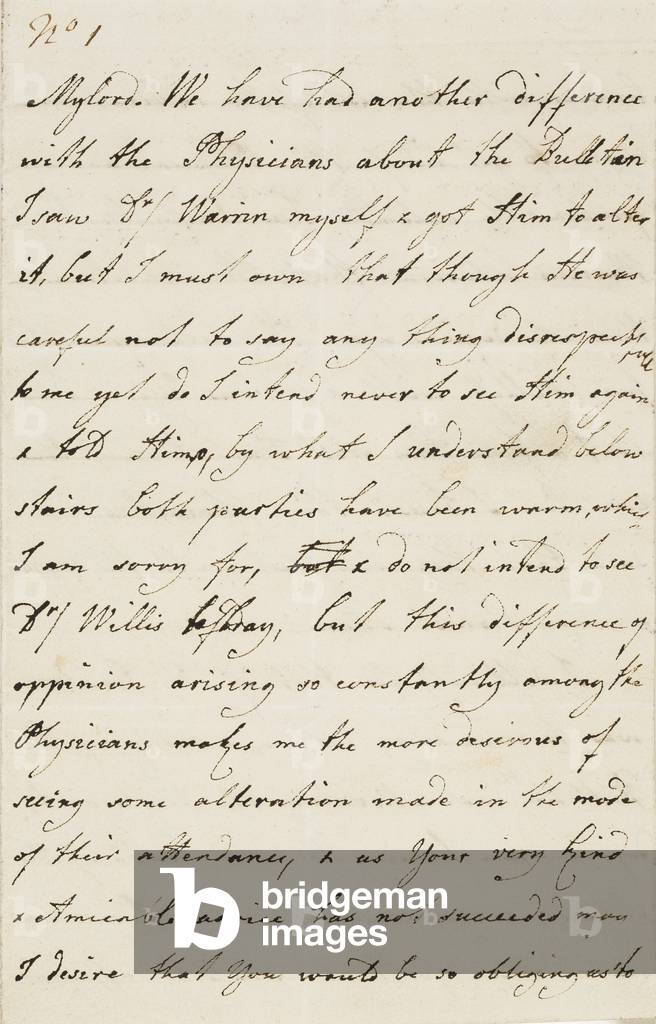Letter from Queen Charlotte to Lord Chamberlain, 1788