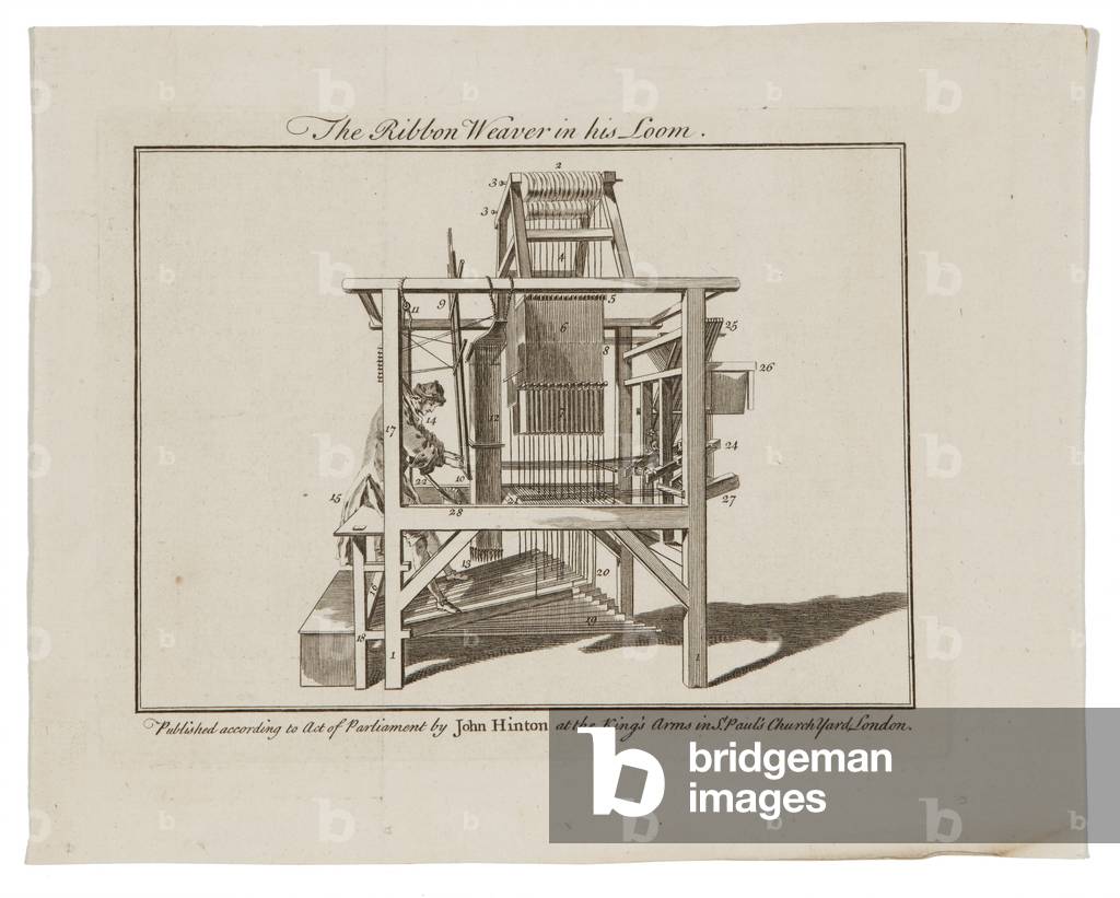 The Ribbon Weaver in his loom, from 'The Universal Magazine', 1747 (engraving)