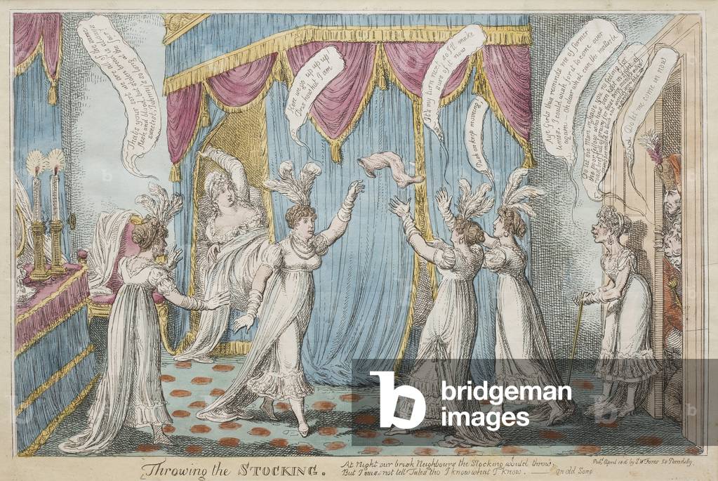 Throwing the Stocking, 1816 (coloured engraving)