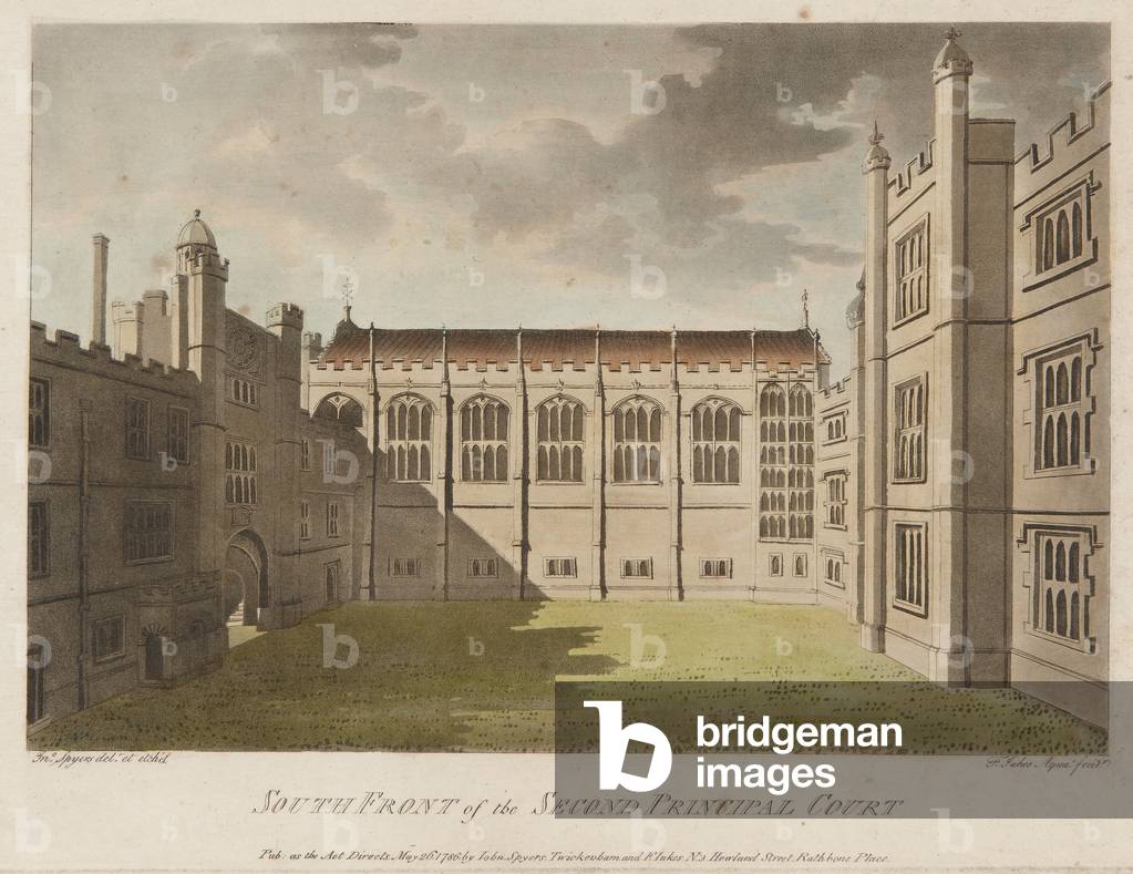 South Front of Second Principal Court (hand-coloured etching & aquatint)