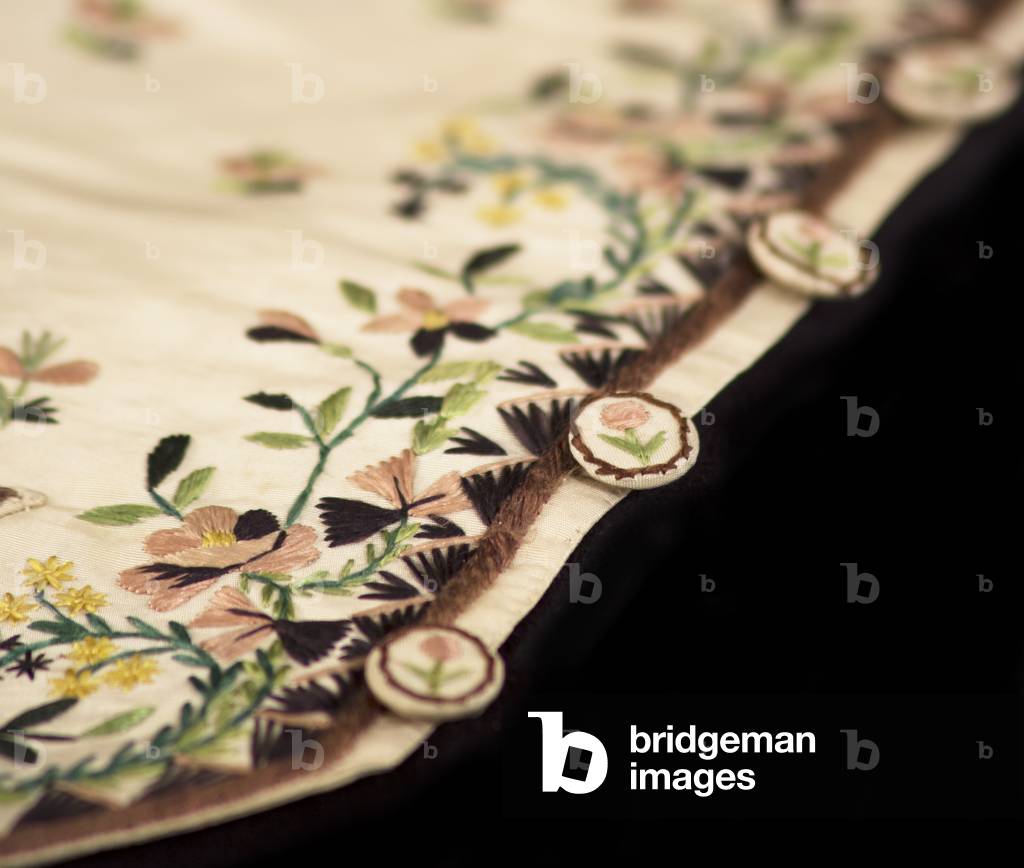 Detail of a silk embroidered waistcoat, 1842 (silk)