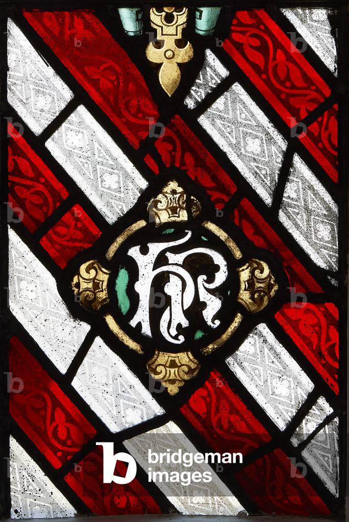 Window with the initials HR for 'Henricus Rex', 1845 (stained glass)