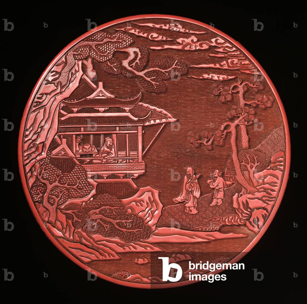Circular Carved Cinnabar Box and Cover (lacquered wood) (see also 272180 and 272181)