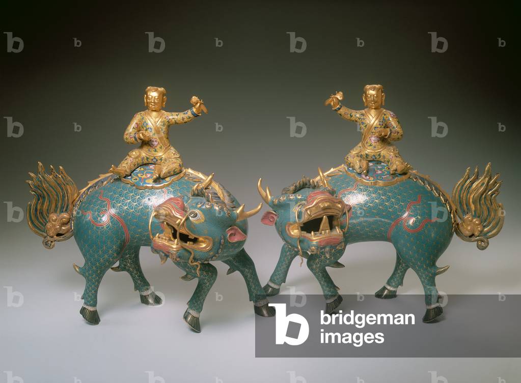 "Coppia di Qilin", 18th Secolo di Chinese School