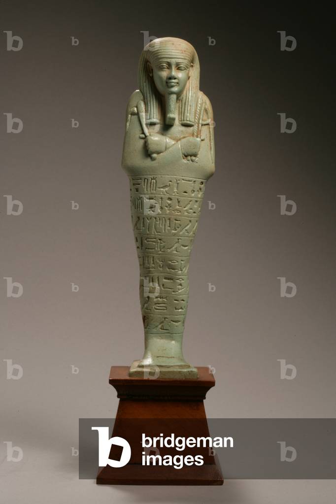 Ushabti figure for Neferibre-si-Neith, Late Dynastic Period, reign of Amasis, 570-526 BC (faience)