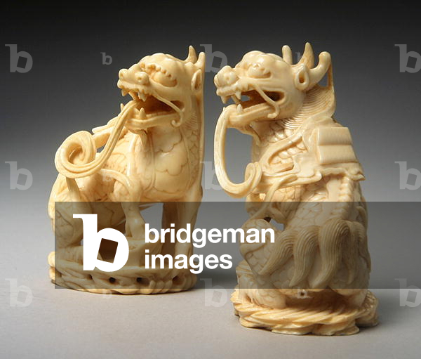 "Coppia di Qilin intagliato (avorio) (vedi anche 272189)", 17th Secolo di Ming Dynasty Chinese School, b/w