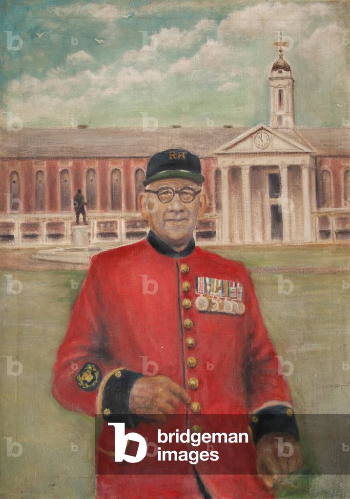 Portrait of an In-Pensioner with the Hospital in the Background (oil on canvas)