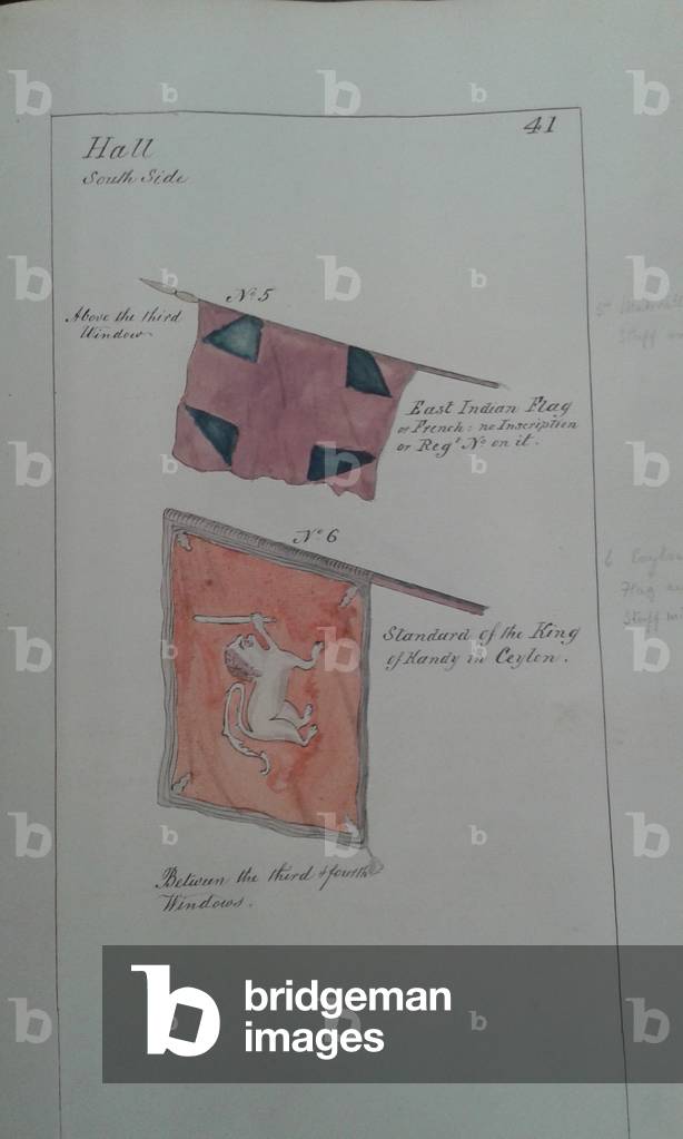 Drawings of the 'East Indian Flag' and the Standard of the King of Kandy, 1853 (pen & ink with w/c on paper)