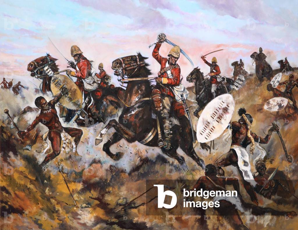 Battle with Natives (oil & mixed media on canvas)