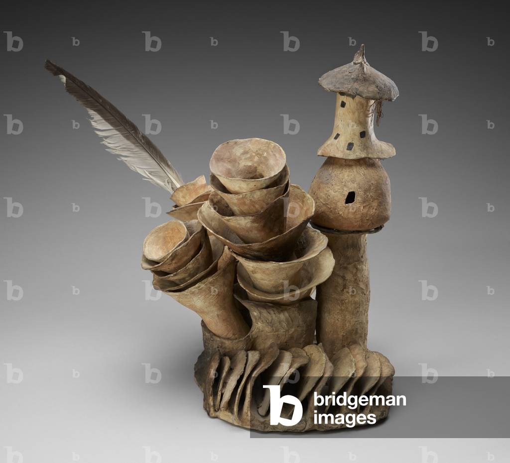 Rapunzel's tower/ Village of Cups, c.1968 (earthenware & feather)