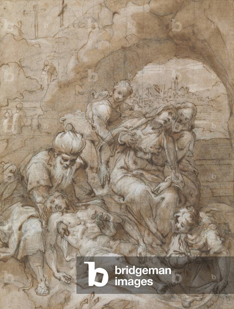 Deposition, c.1595 (black chalk, pen & brown ink, w/c, & white heightening, squared for transfer with black chalk, on laid paper)